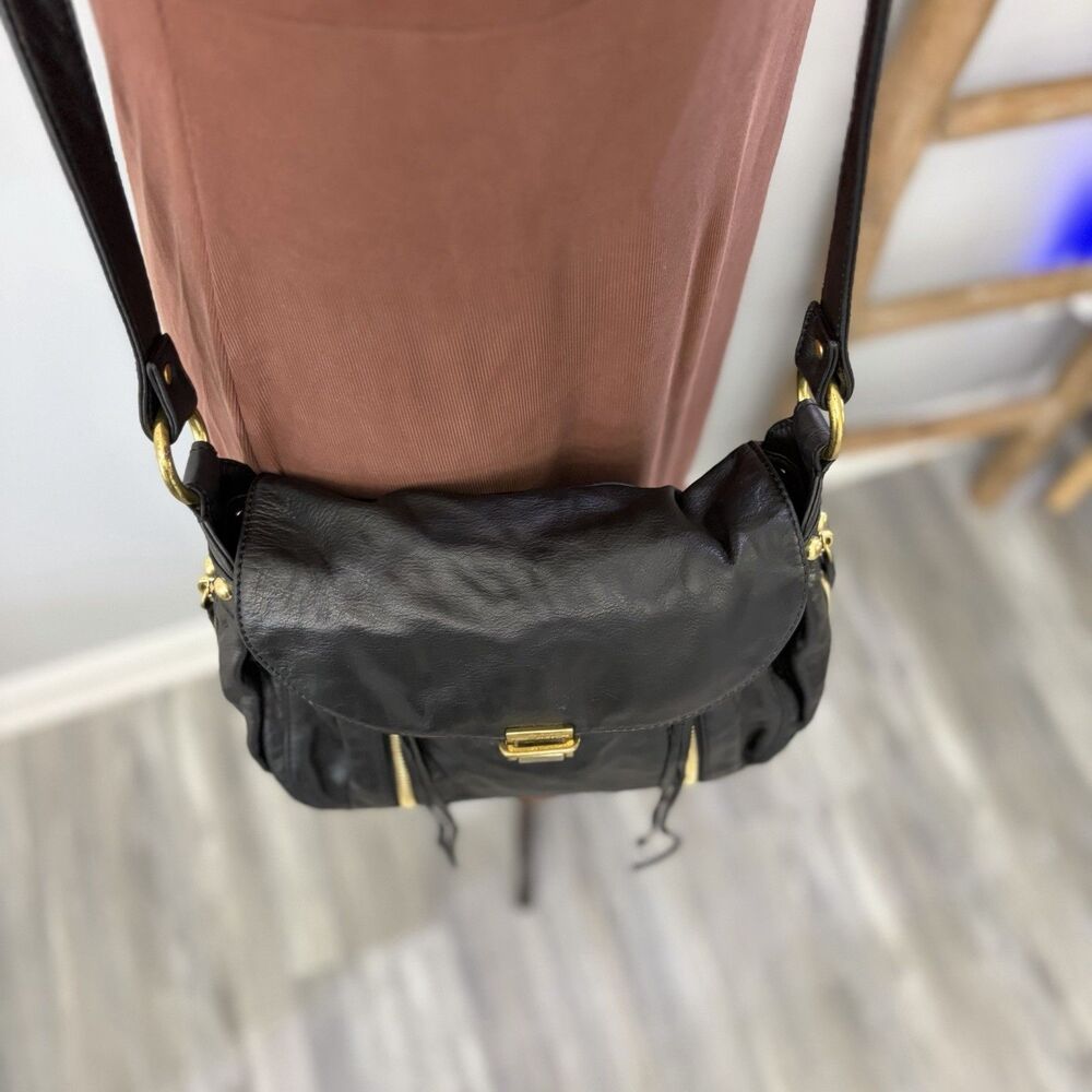 Rebecca Minkoff Beloved Mini Crossbody Bag Black Leather Gold Stud Vintage -FLAW - Picture 4 of 11